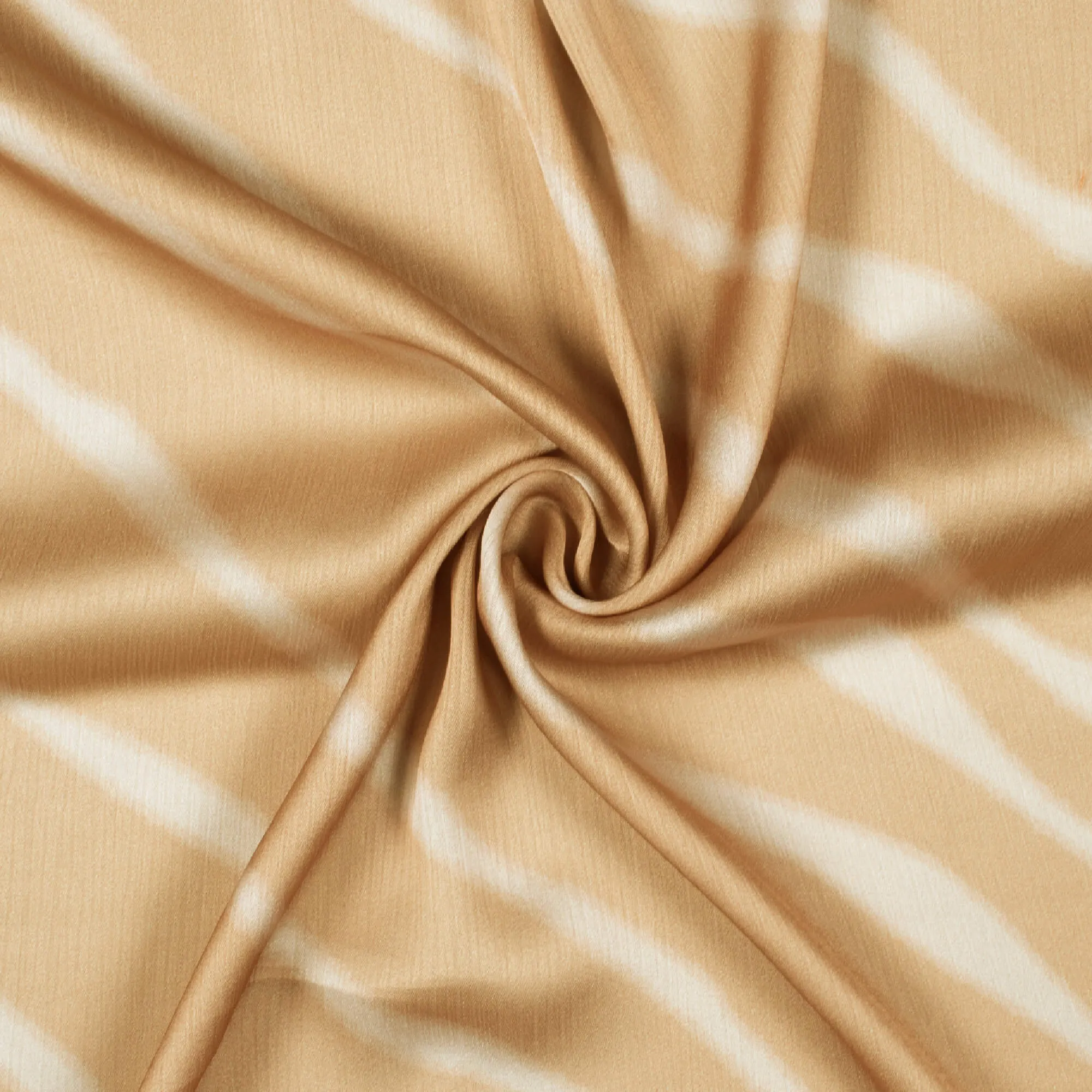 Beige And Cream Leheriya Pattern Digital Print Chiffon Satin Fabric