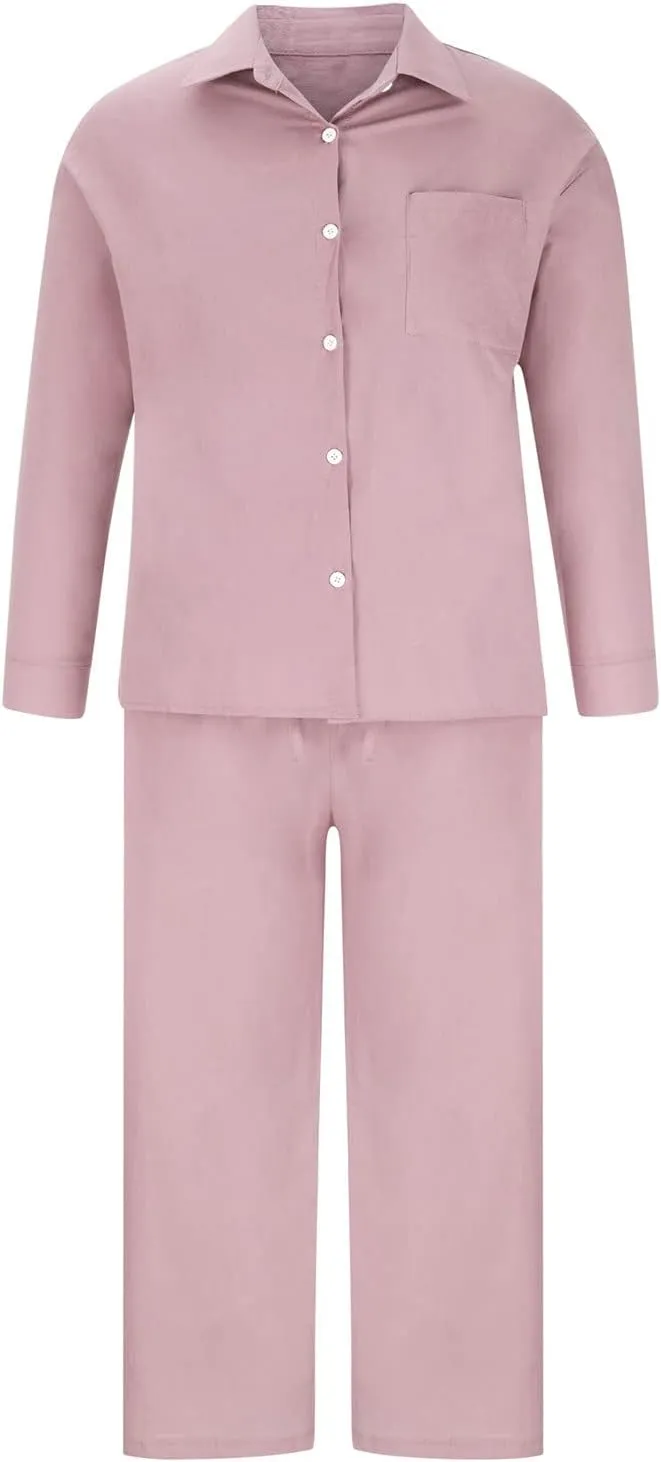 Binmer Women 2 Piece Linen Sets 2024 Button Down Shirt Long Pants Tracksuit Casual Plus Size Summer Outfits Loungwear