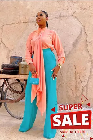 Bishop Neck Long Flare Drapped Blouse