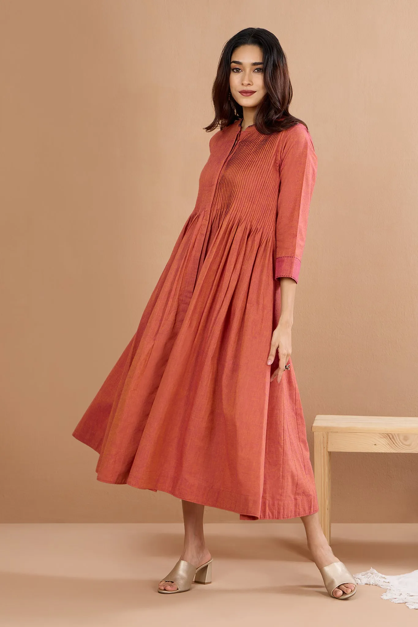 Coral Peach Breeze Infinity Pintuck Dress