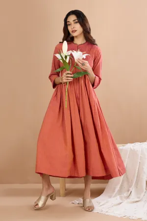 Coral Peach Breeze Infinity Pintuck Dress