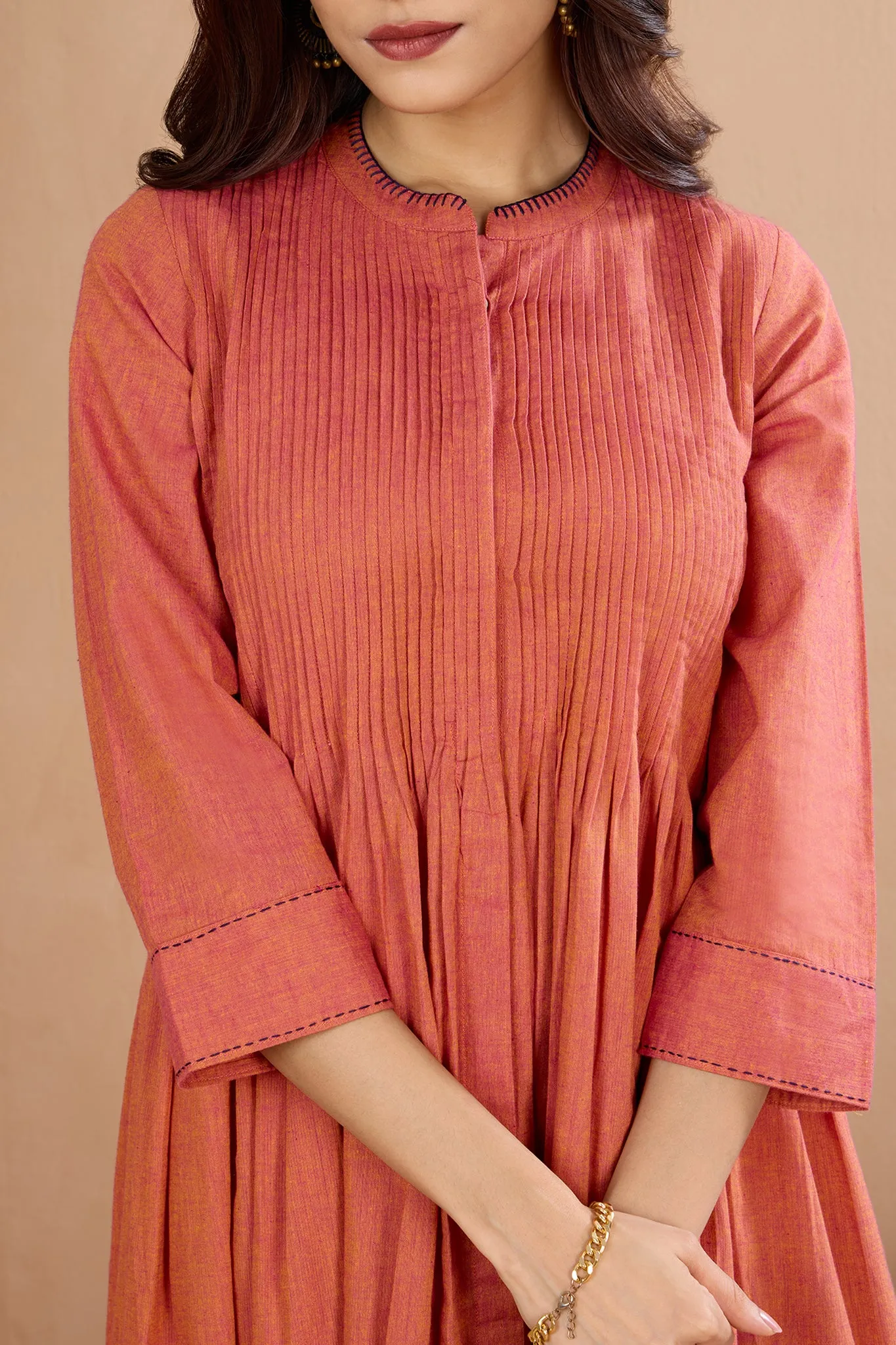 Coral Peach Breeze Infinity Pintuck Dress