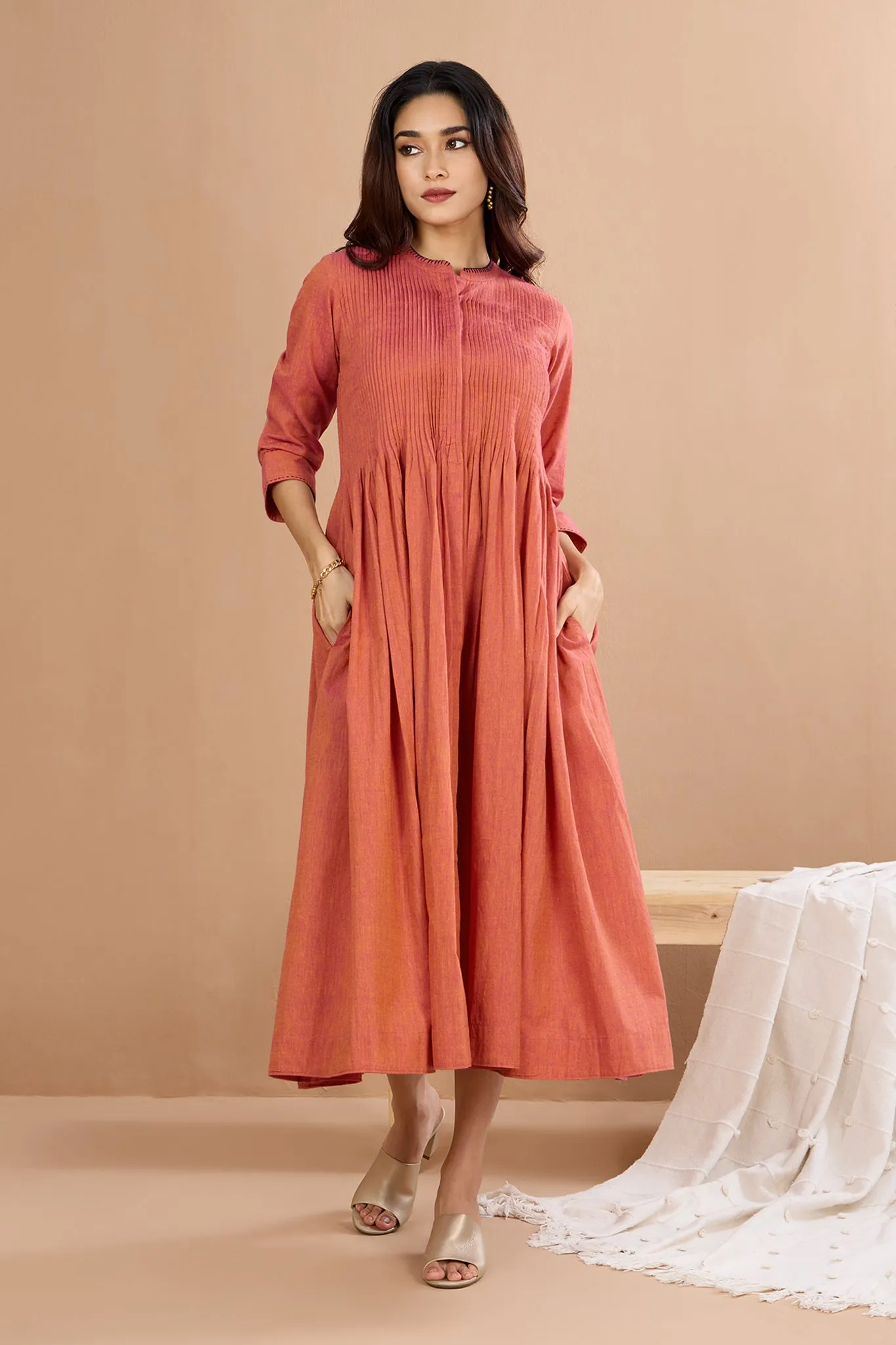 Coral Peach Breeze Infinity Pintuck Dress
