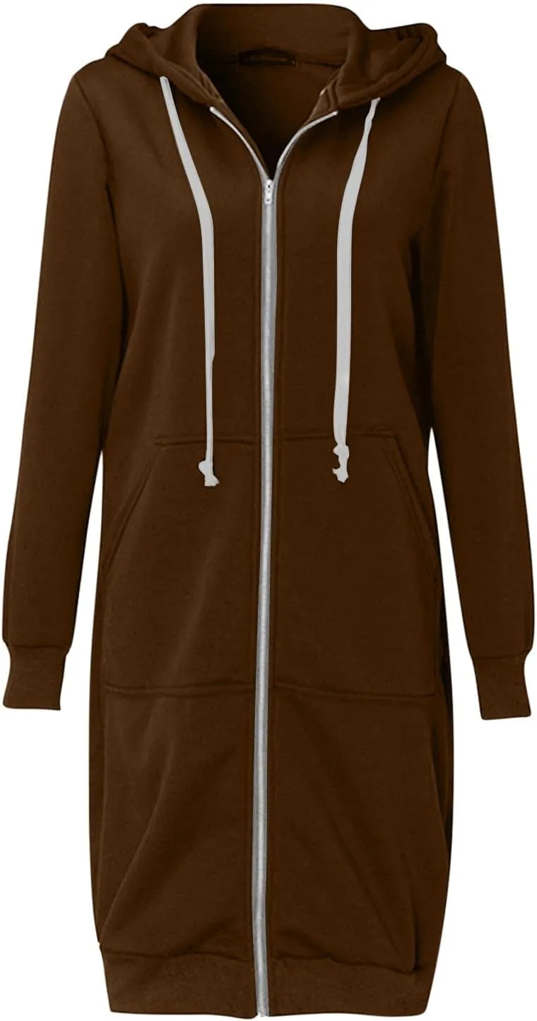 ctdiral Womens Casual Full Zip Up Hoodie Long Sleeve Hooded Long Sweatshirt Outerwear Casual Pockets Tunic Jacket Plus Size