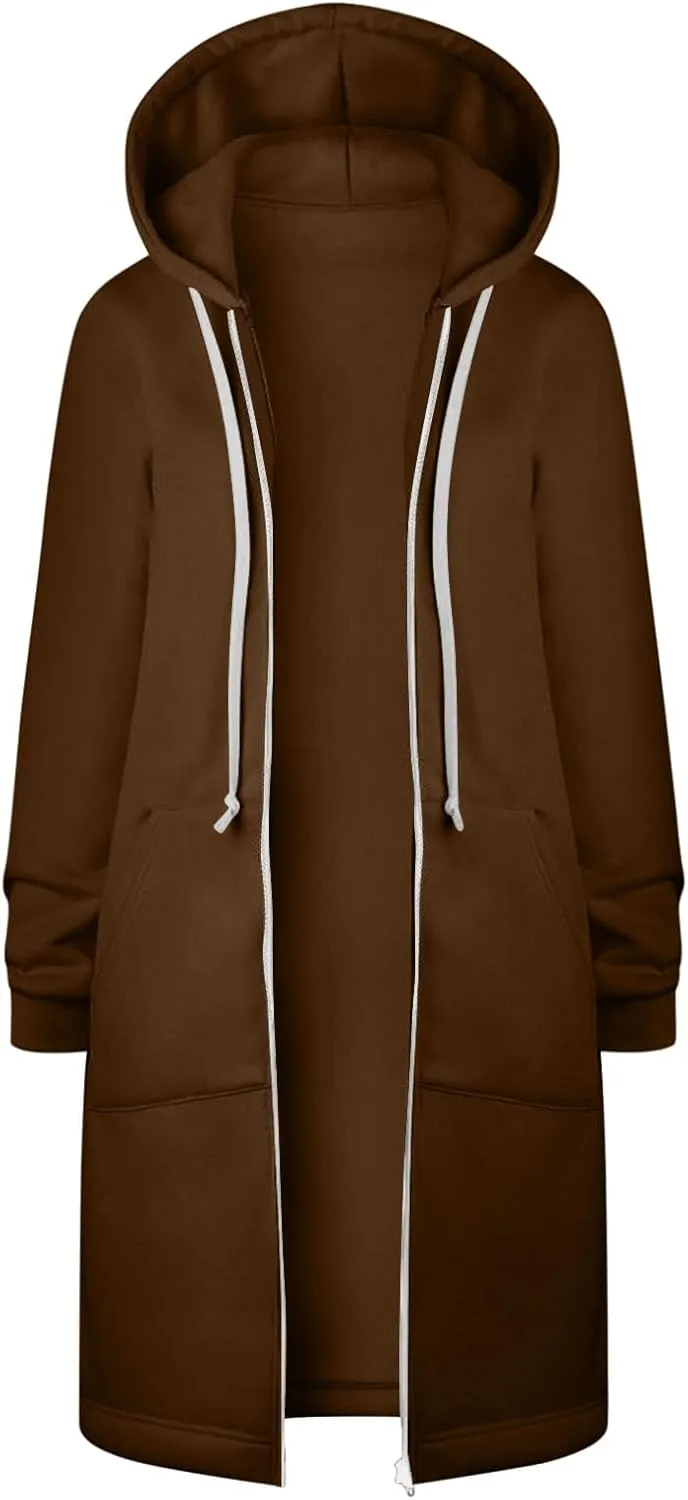 ctdiral Womens Casual Full Zip Up Hoodie Long Sleeve Hooded Long Sweatshirt Outerwear Casual Pockets Tunic Jacket Plus Size