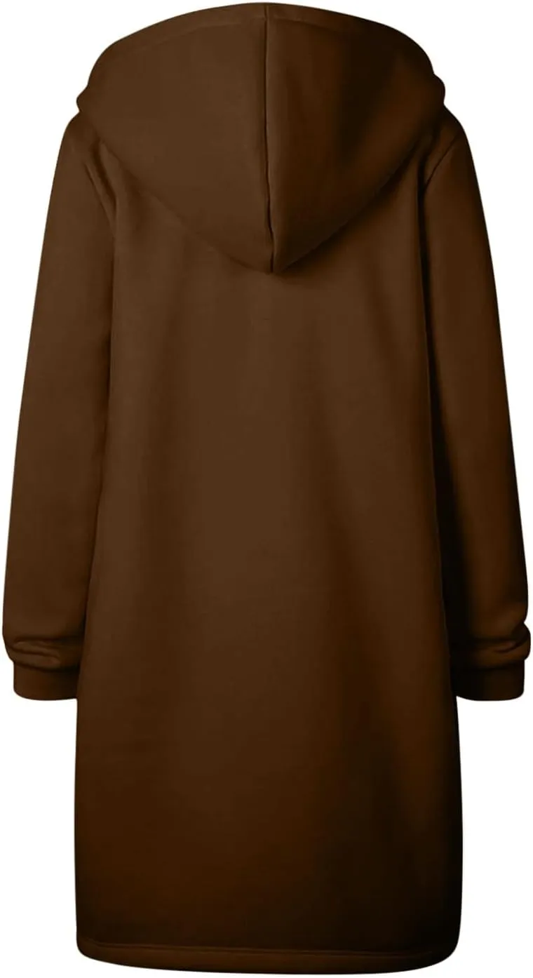ctdiral Womens Casual Full Zip Up Hoodie Long Sleeve Hooded Long Sweatshirt Outerwear Casual Pockets Tunic Jacket Plus Size