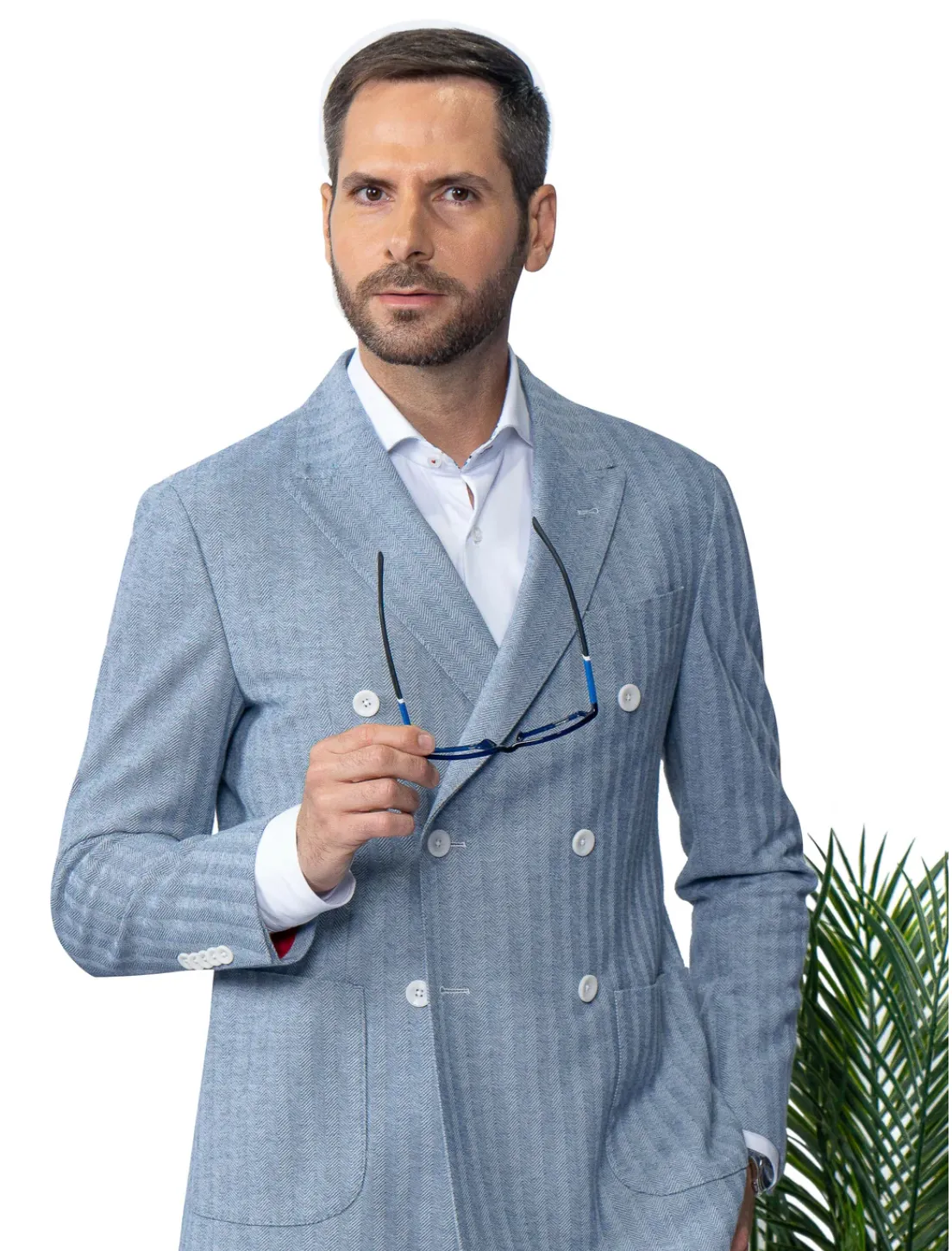 Dorval Blue Double Breasted Cotton Stretch Blazer