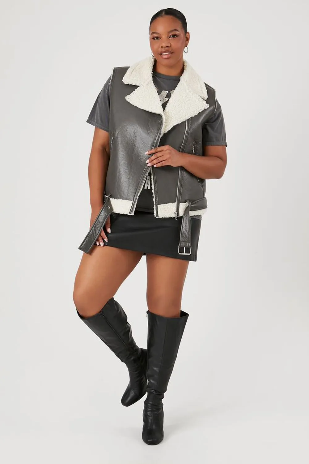 Forever 21 Plus Size Faux Leather Vest, Gray