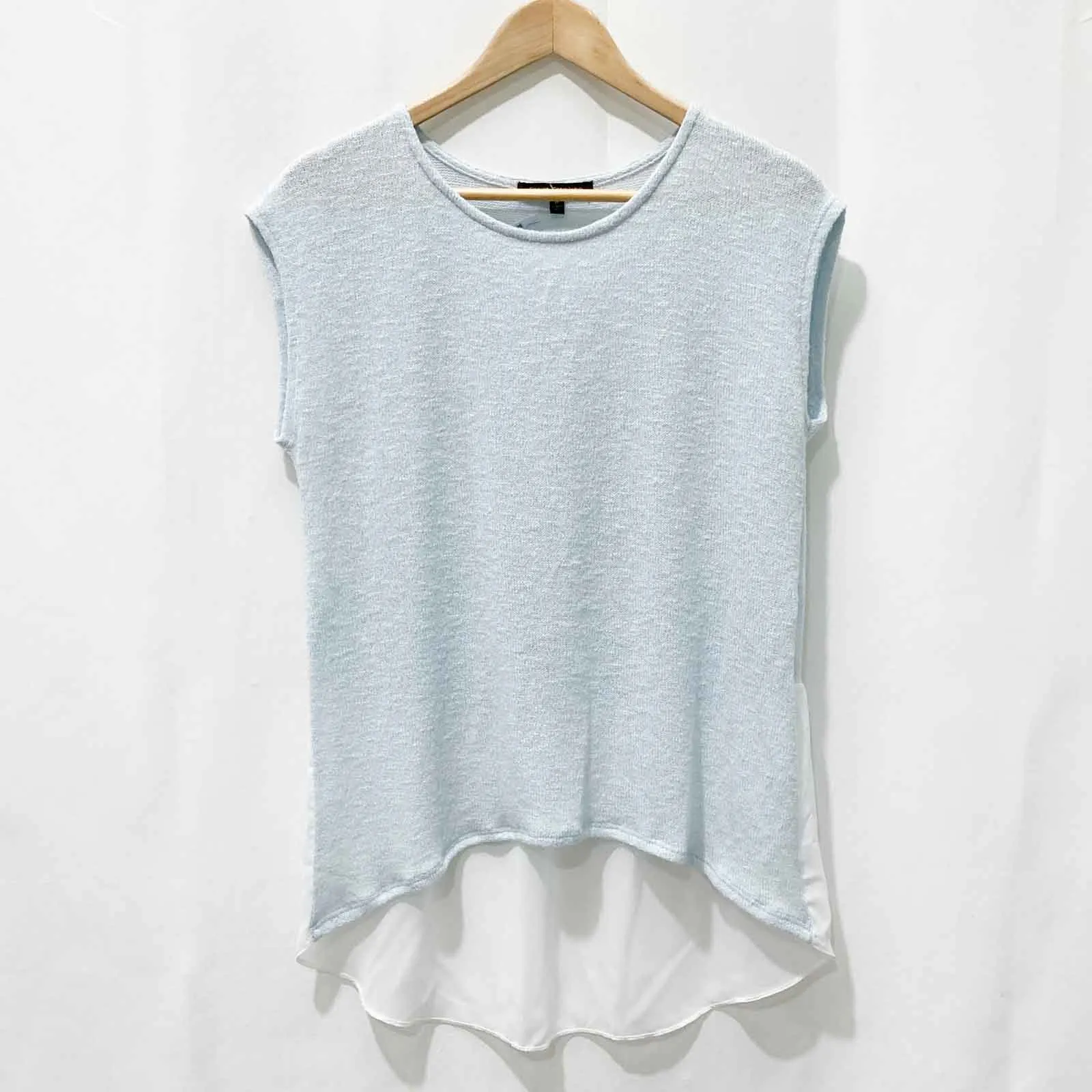Green Envelope Light Blue Sleeveless High Low Chiffon Hem Knit Top M