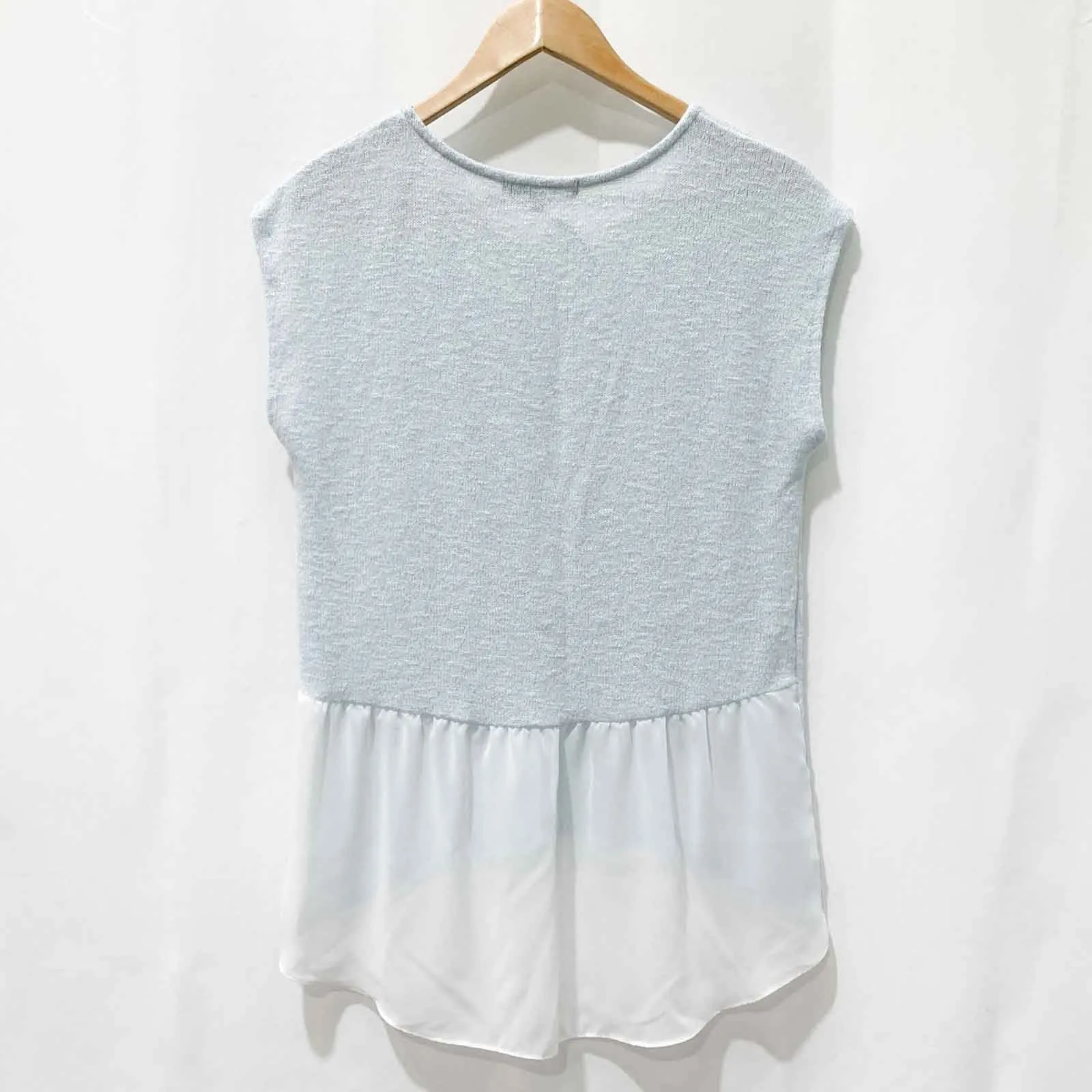 Green Envelope Light Blue Sleeveless High Low Chiffon Hem Knit Top M