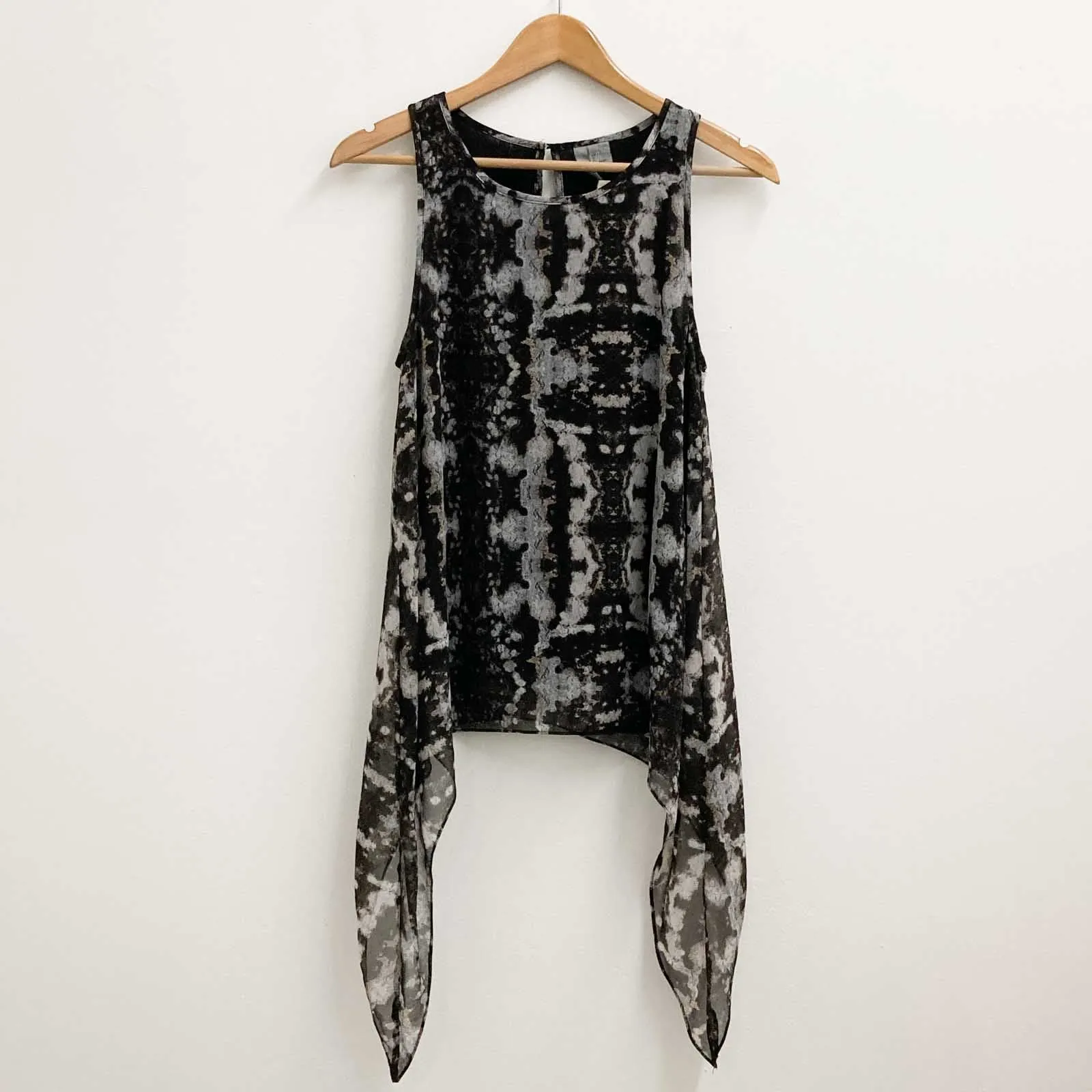 H&M Divided Grey Print Sleeveless Chiffon Floaty Top Size 32 UK 6