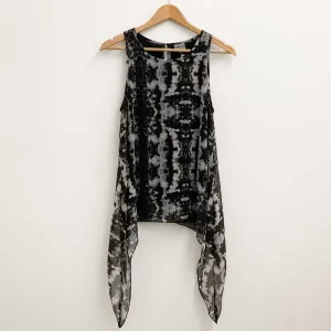 H&M Divided Grey Print Sleeveless Chiffon Floaty Top Size 32 UK 6