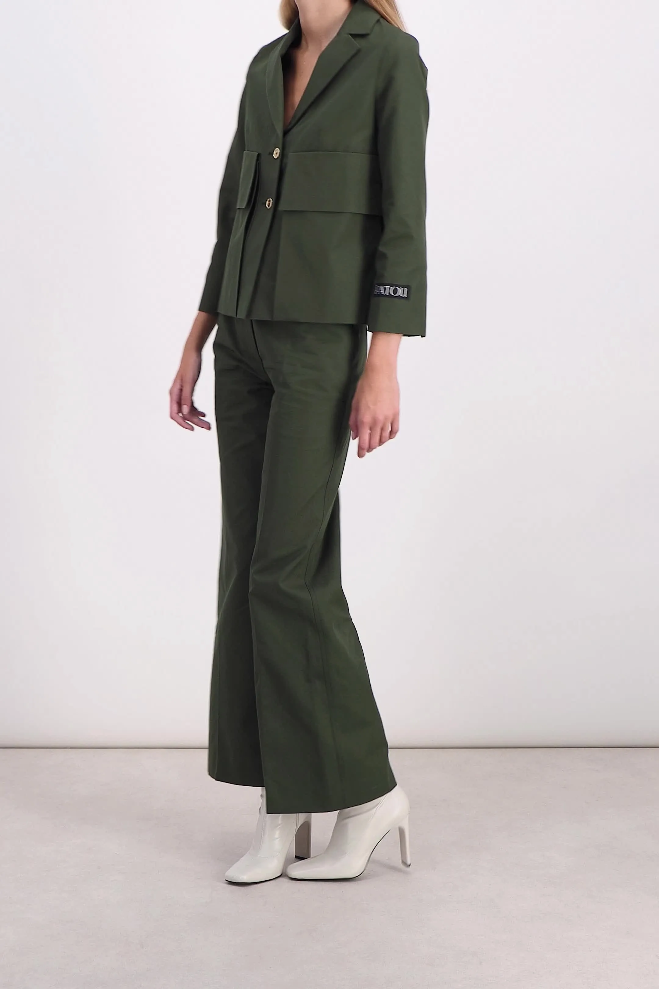 Low waist flared canvas pants