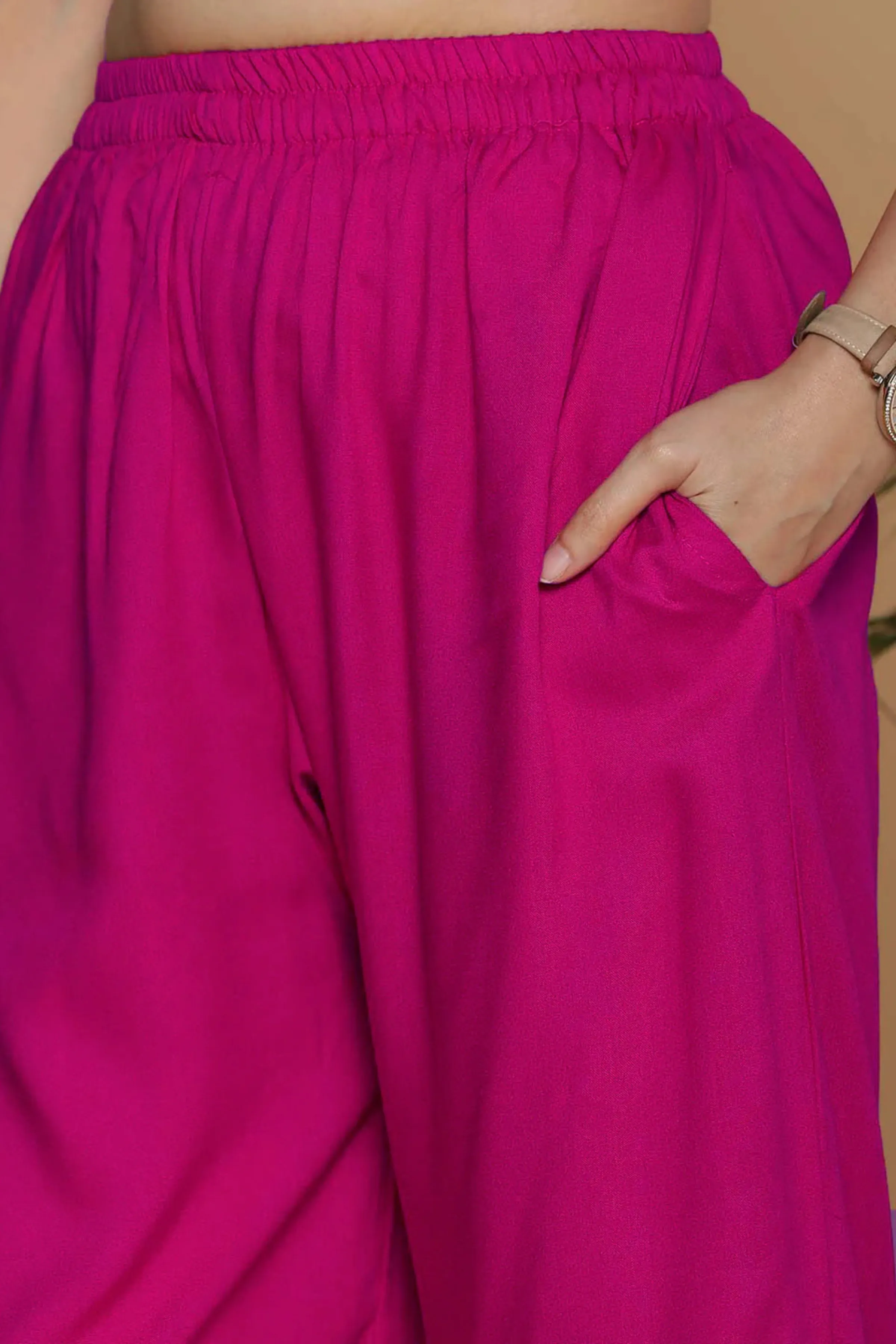 Magenta Flared Rayon Palazzo Pants