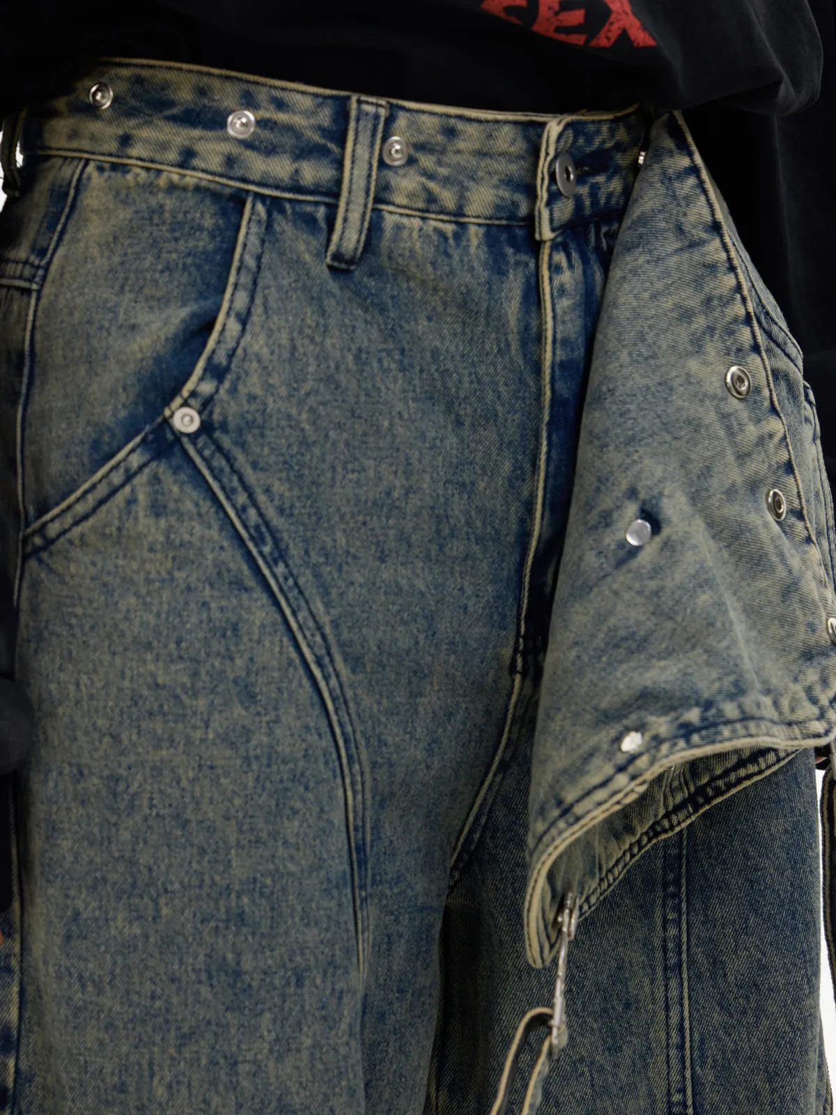 Multi-pocket Washed Denim Overalls