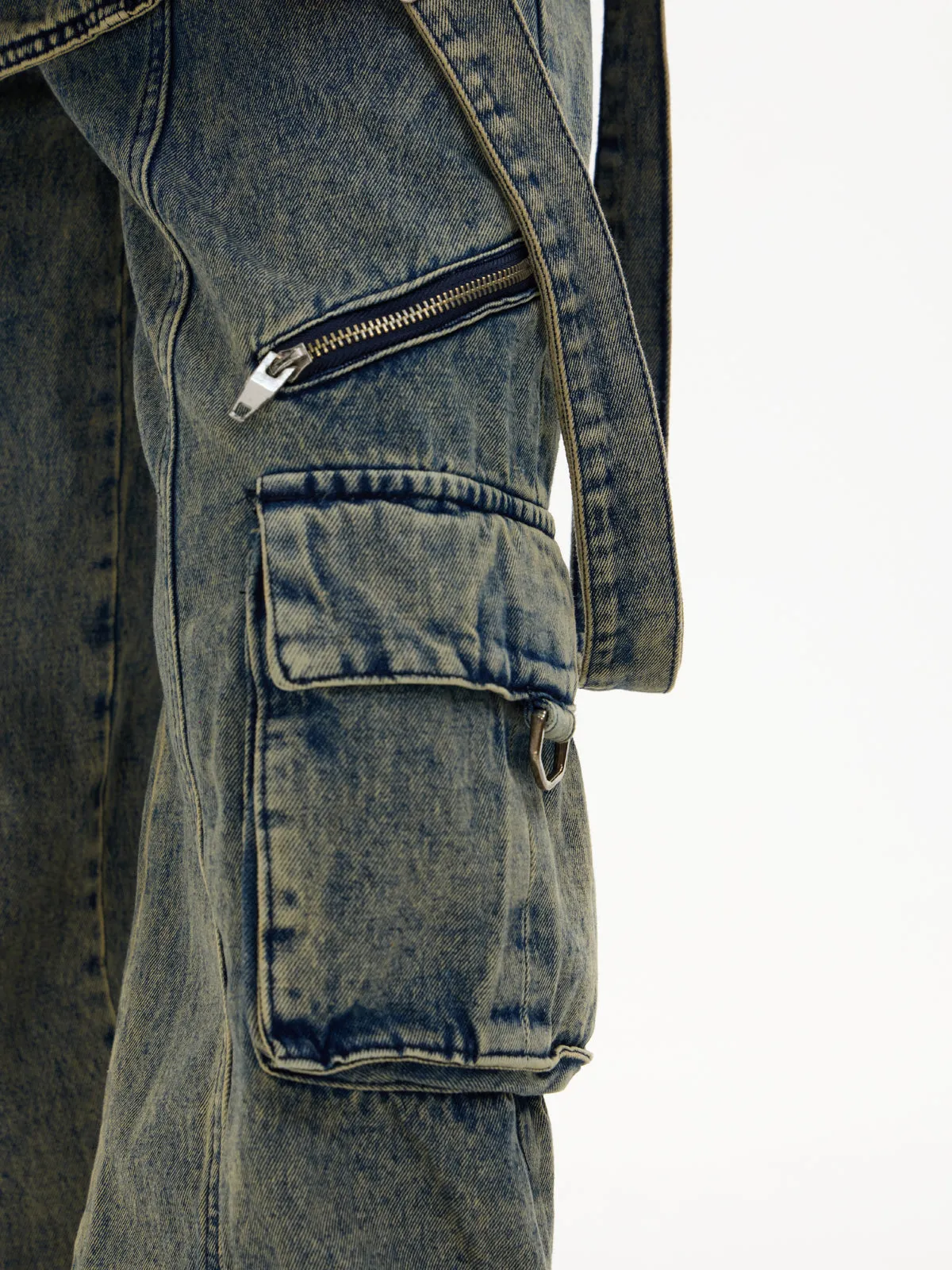 Multi-pocket Washed Denim Overalls
