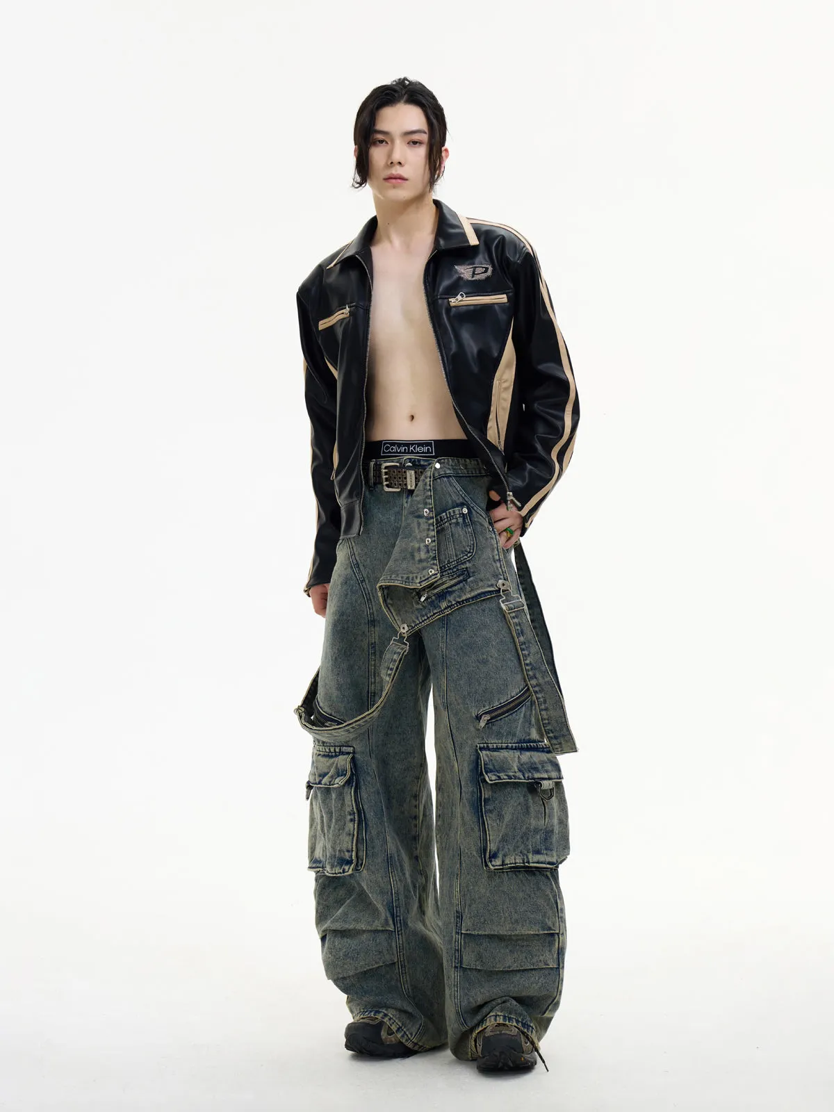 Multi-pocket Washed Denim Overalls