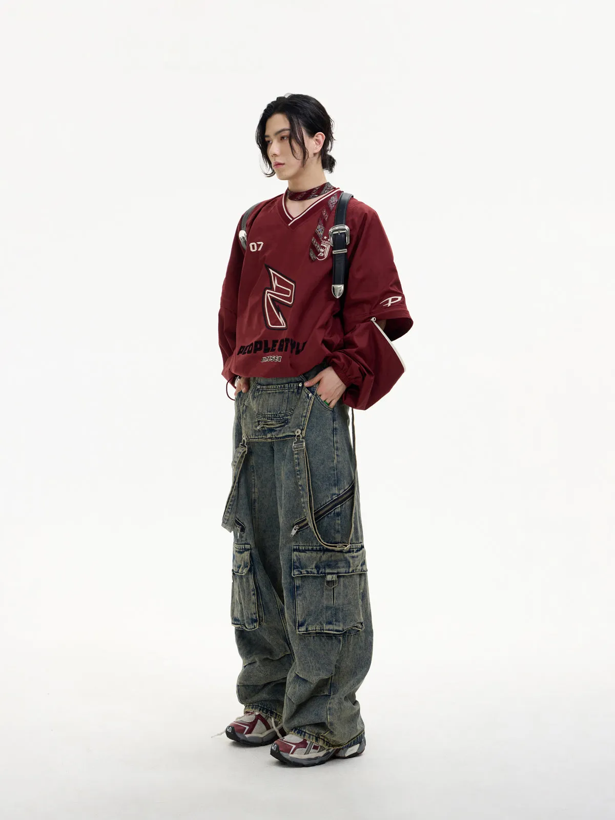 Multi-pocket Washed Denim Overalls