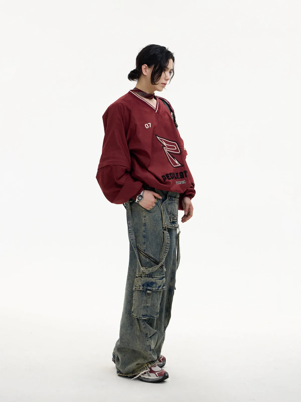 Multi-pocket Washed Denim Overalls