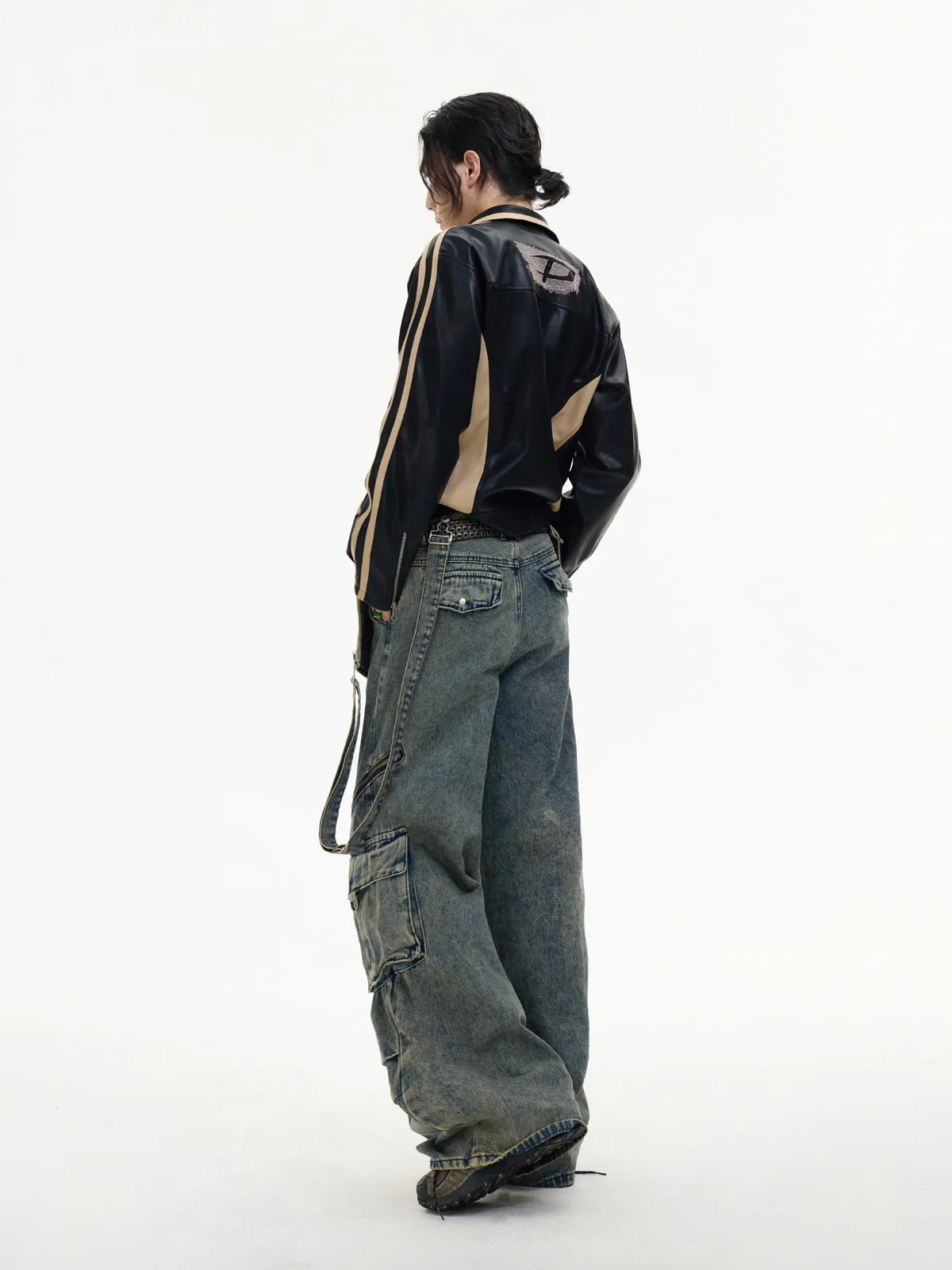 Multi-pocket Washed Denim Overalls