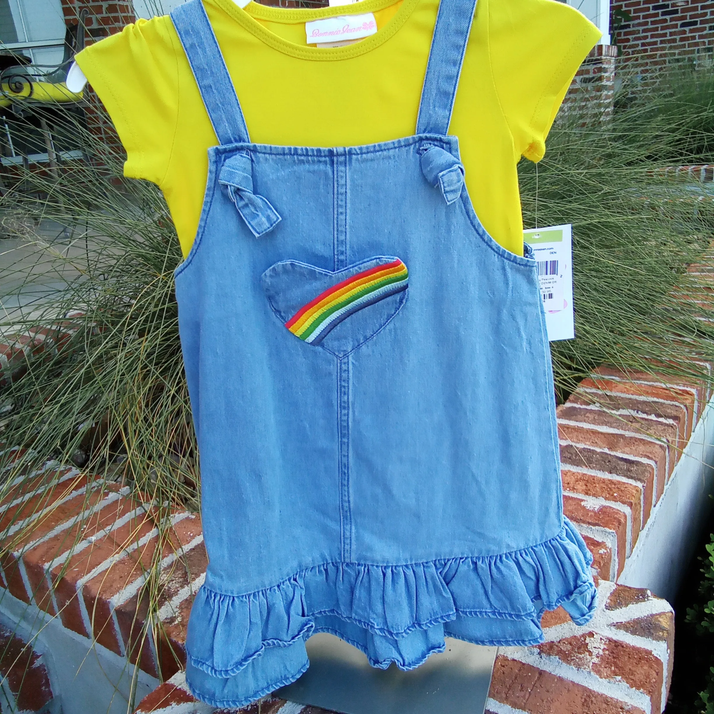 Rainbow Denim Jumper Dress | Bonnie Jean