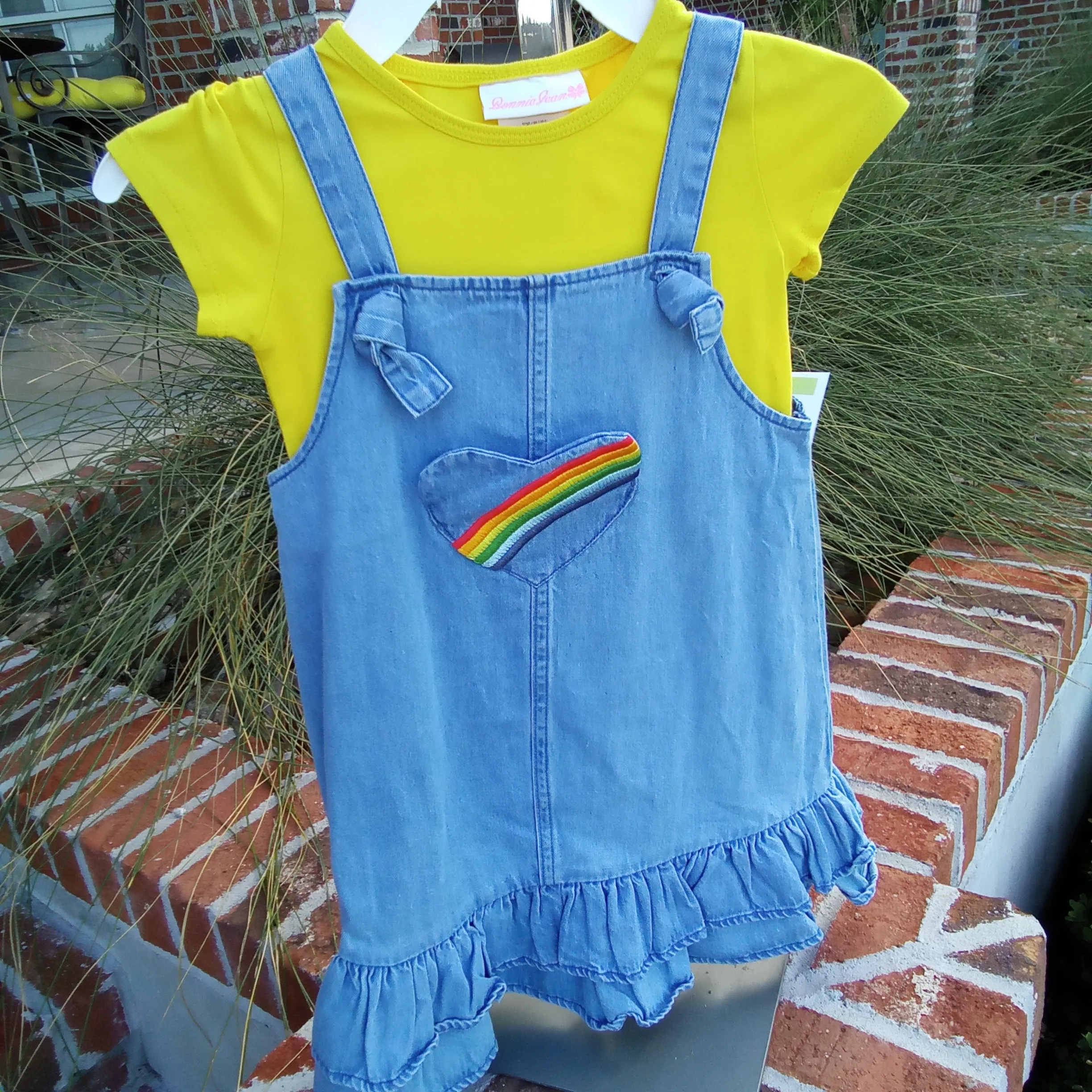 Rainbow Denim Jumper Dress | Bonnie Jean