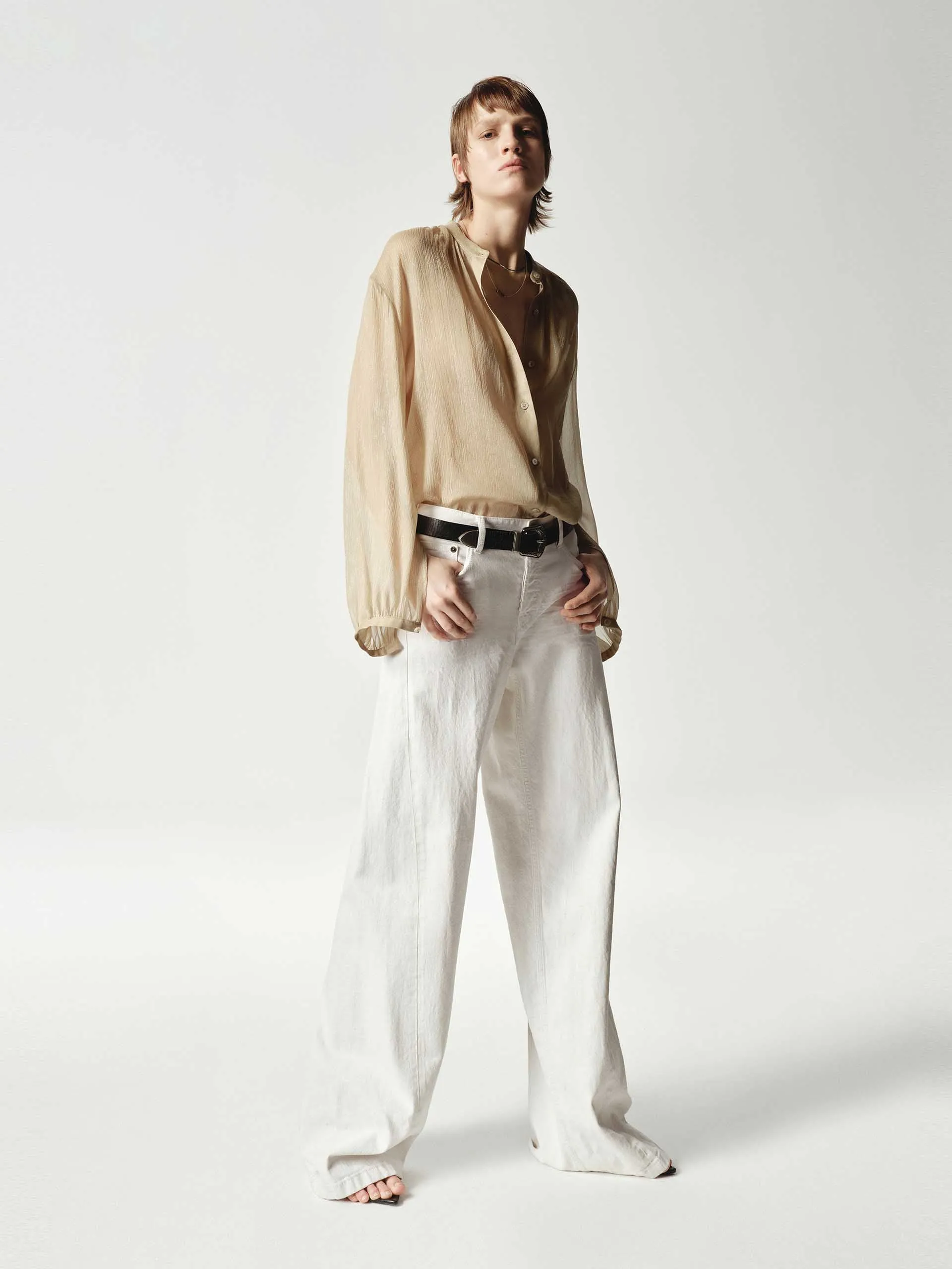 Silk Blend Sheer Tie Blouse
