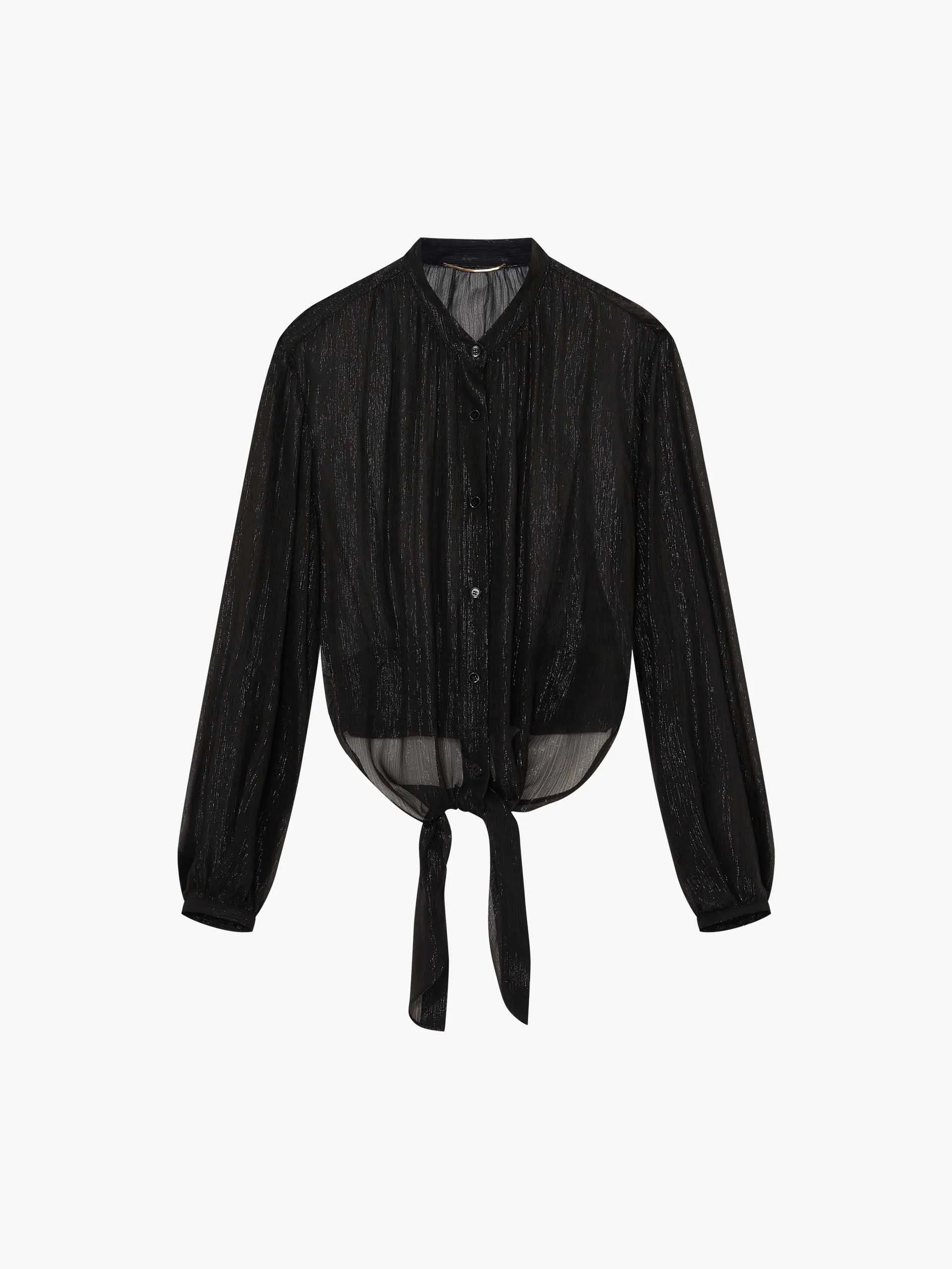 Silk Blend Sheer Tie Blouse