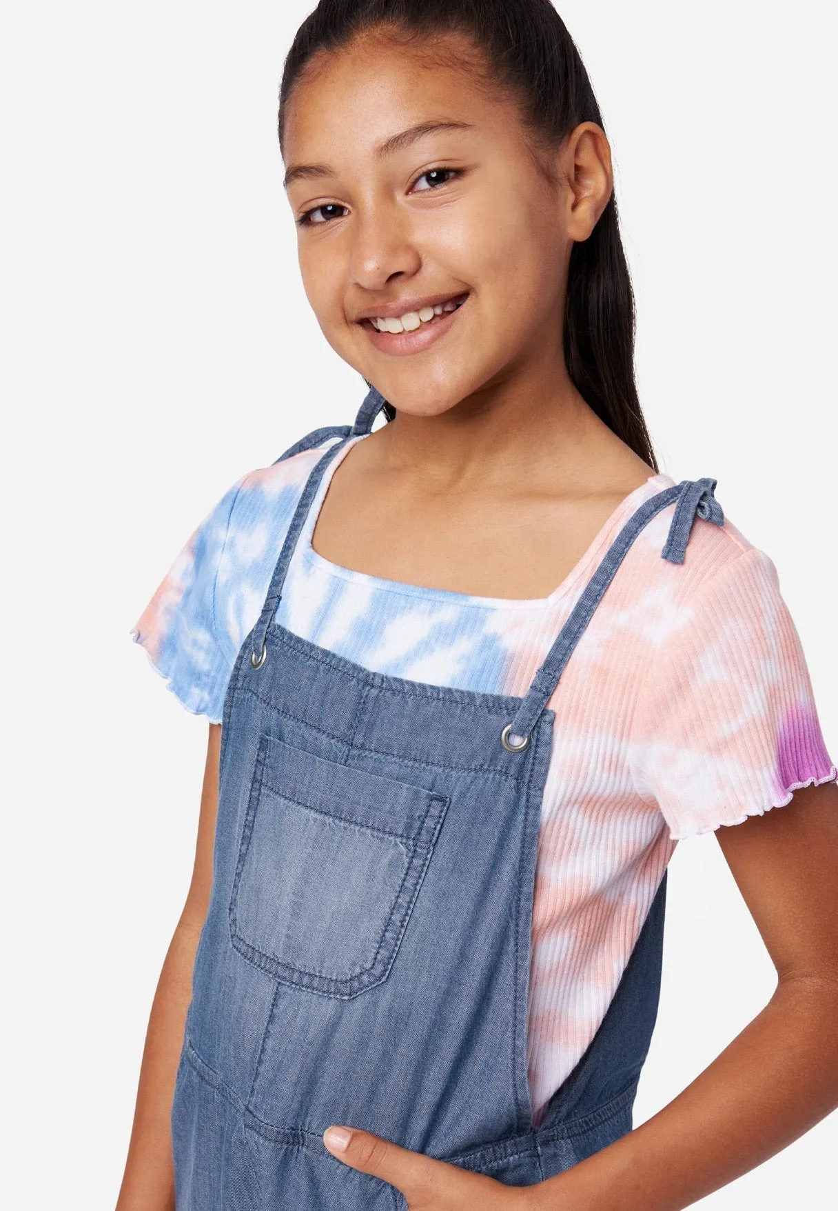 Tie-Strap Denim Shortalls