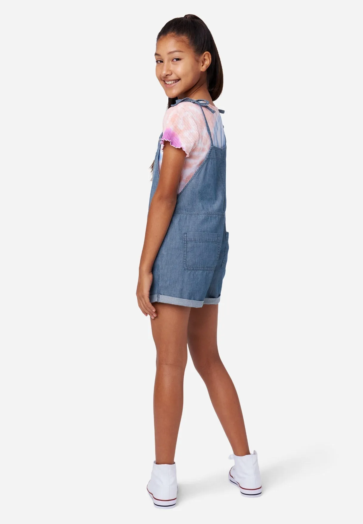 Tie-Strap Denim Shortalls
