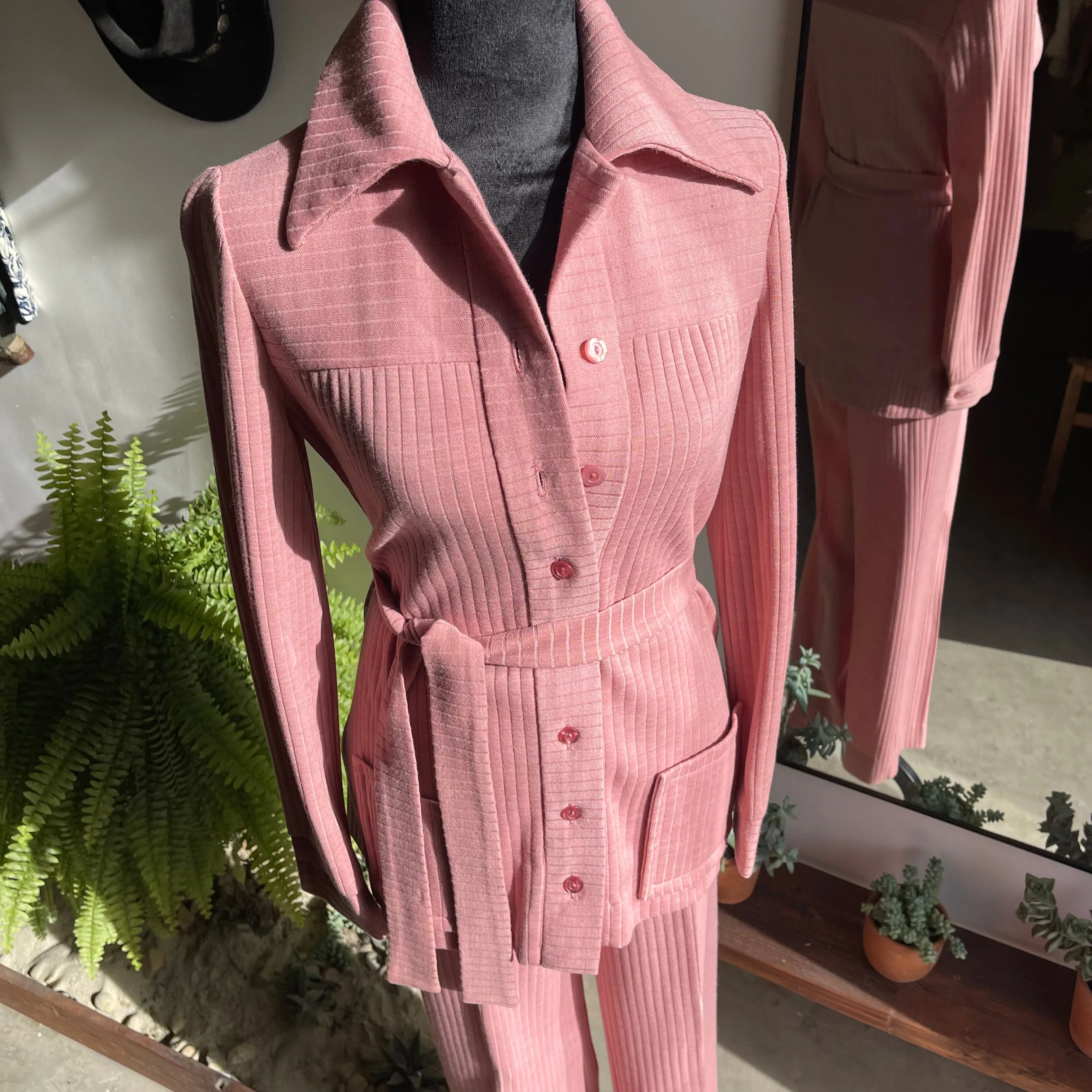 Vintage 70s Butte Knit Pant Set with Belt