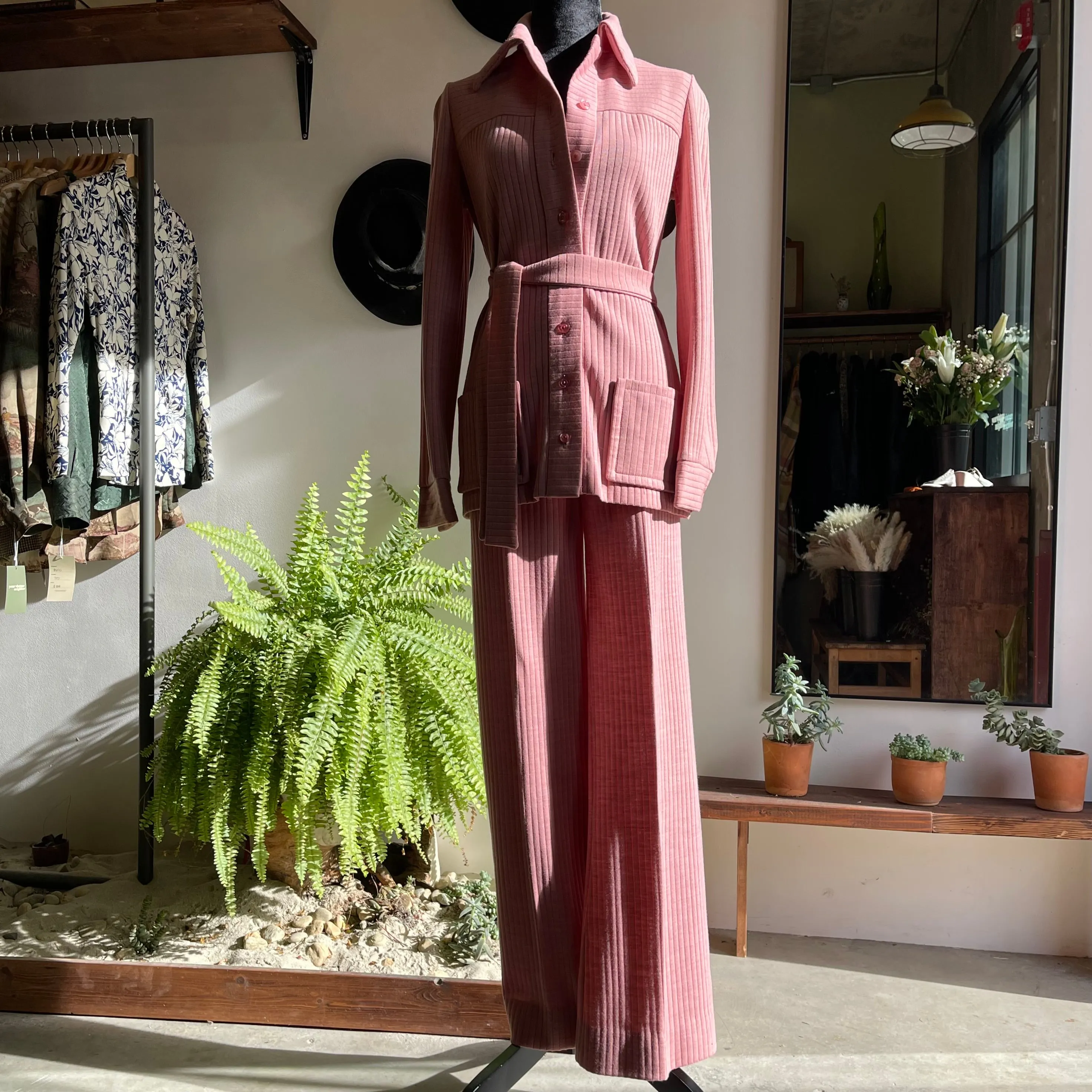 Vintage 70s Butte Knit Pant Set with Belt