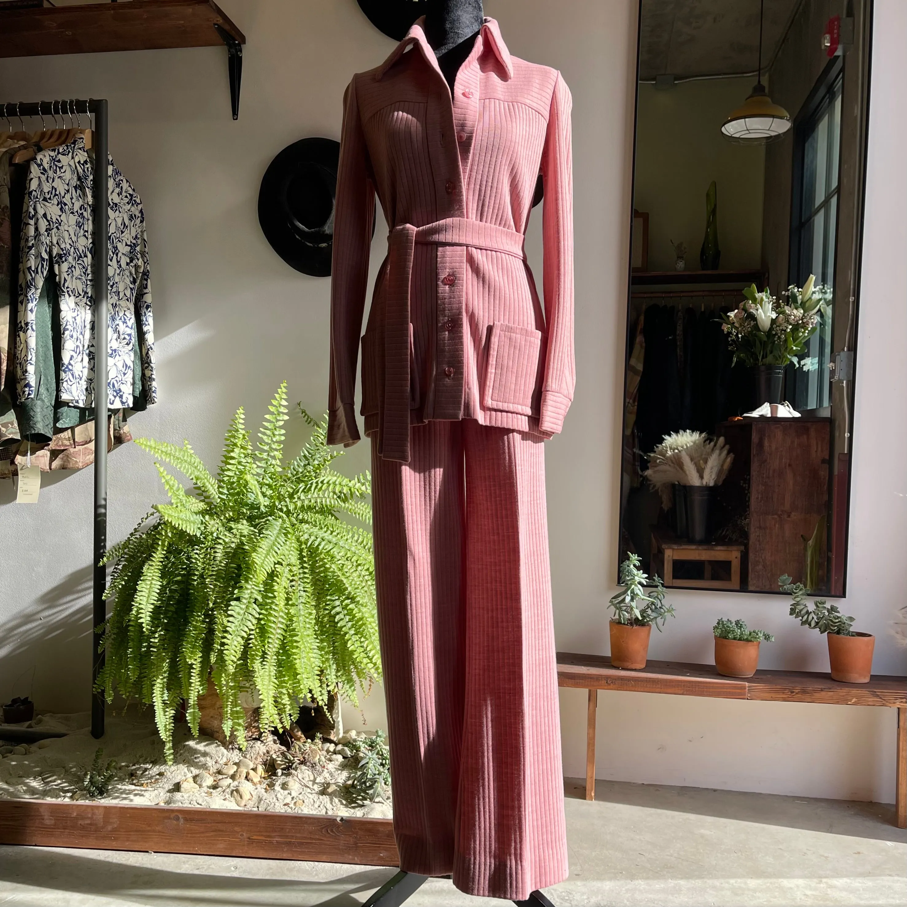 Vintage 70s Butte Knit Pant Set with Belt