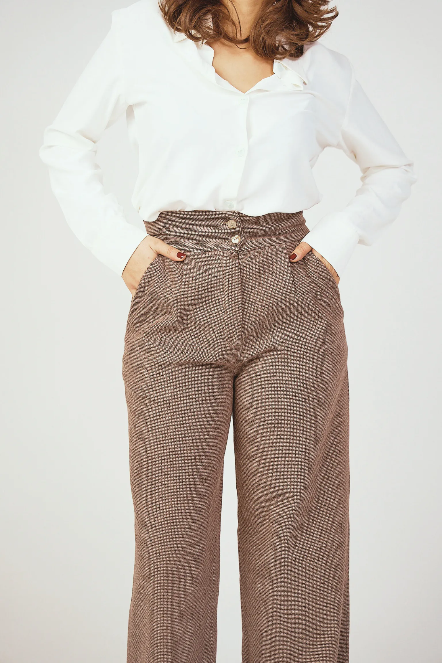 White High-Waist Wool Classic Trousers