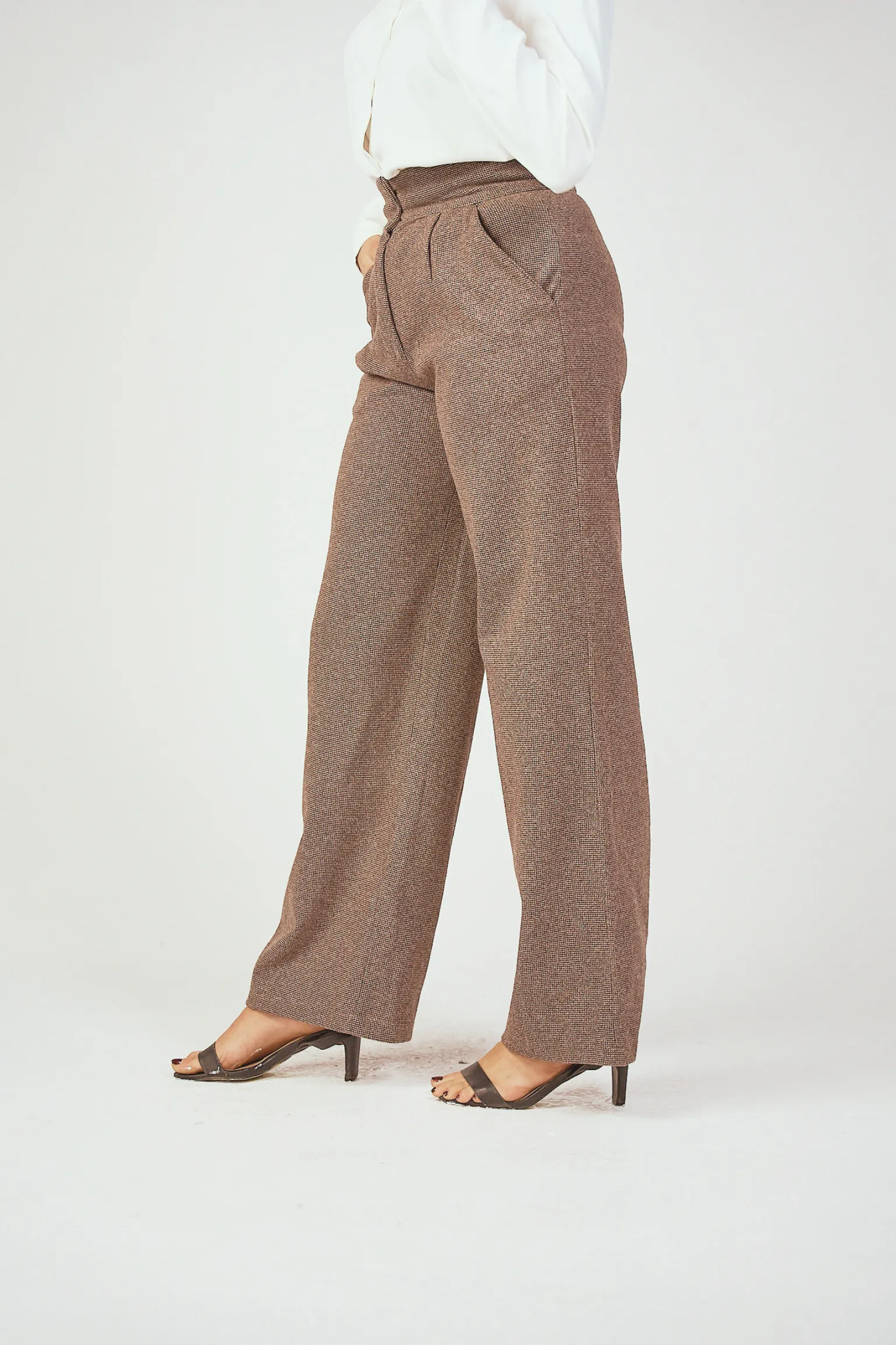 White High-Waist Wool Classic Trousers