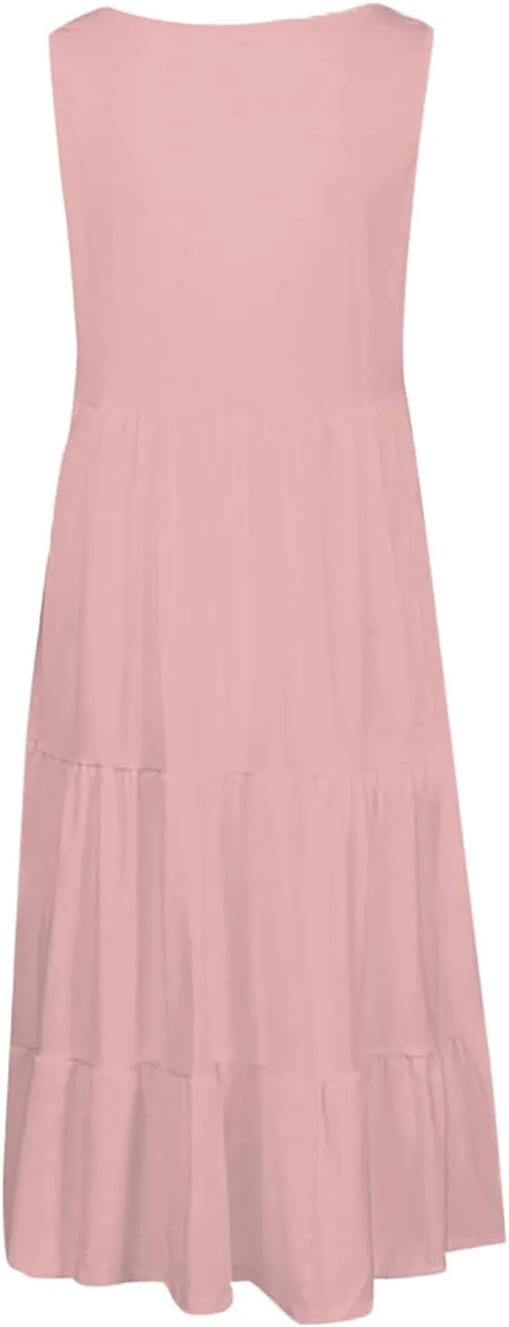 Women's 2024 Summer Sleeveless Dress Casual Ruffle Swing Dress A line wrap Mini Dresses
