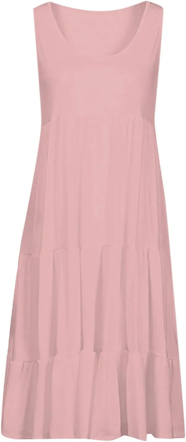 Women's 2024 Summer Sleeveless Dress Casual Ruffle Swing Dress A line wrap Mini Dresses