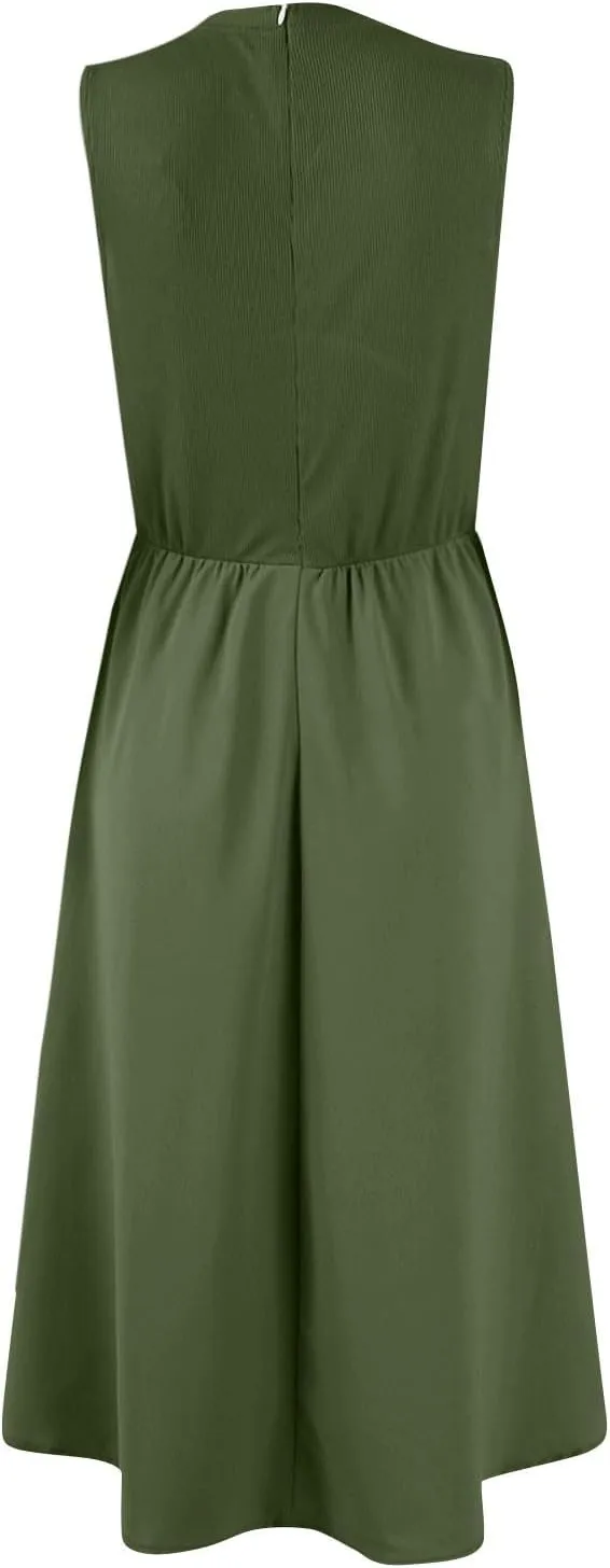 Women's Summer Dresses Sundresses Empire Waist Dresses Tank Dress Sleeveless Wrap Dress Ruched with Pockets