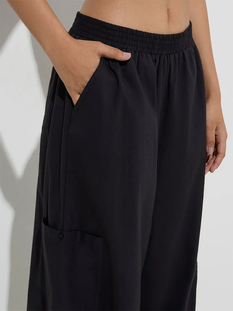Wunderlove Black Flared Cotton Lounge Pants