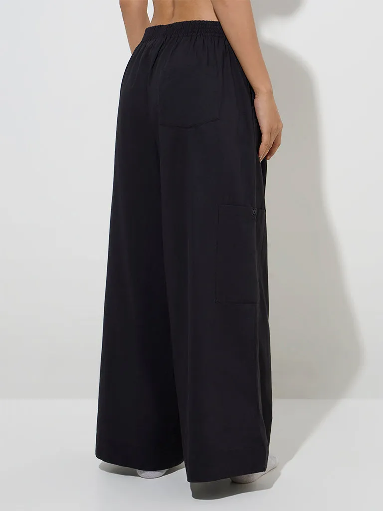 Wunderlove Black Flared Cotton Lounge Pants